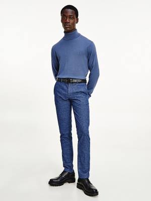 Blue Tommy Hilfiger Pima Cotton Cashmere Roll Neck Jumper Men's Sweaters | TH174KPD