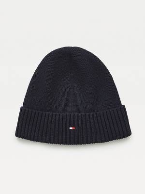 Blue Tommy Hilfiger Pima Cotton Cashmere Cuffed Beanie Men's Hats | TH239WYC