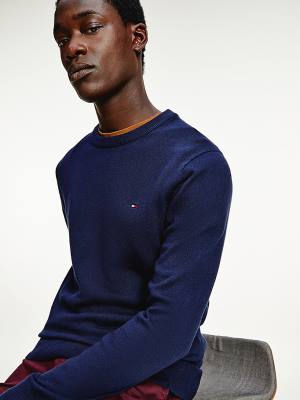 Blue Tommy Hilfiger Pima Cotton Cashmere Jumper Men's Sweaters | TH294LKT