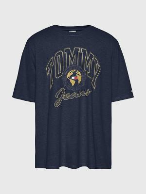 Blue Tommy Hilfiger Plus College Logo Men's T Shirts | TH391VOU