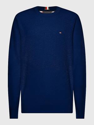 Blue Tommy Hilfiger Plus Crew Neck Jumper Men's Sweaters | TH431GSW