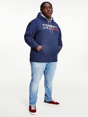 Blue Tommy Hilfiger Plus Essential Logo Men's Hoodie | TH418WIO