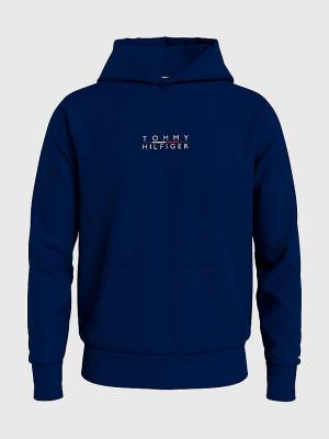 Blue Tommy Hilfiger Plus Logo Embroidery Men's Hoodie | TH681DPJ