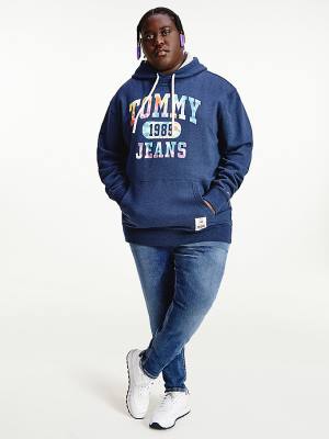 Blue Tommy Hilfiger Plus Organic Cotton Relaxed Tie-Dye Logo Men's Hoodie | TH215WUY