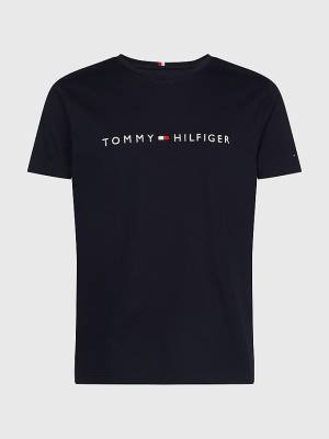 Blue Tommy Hilfiger Plus Organic Cotton Logo Men's T Shirts | TH403DPG