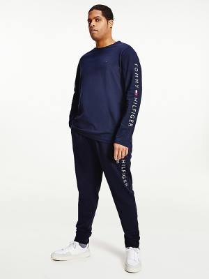 Blue Tommy Hilfiger Plus Organic Jersey Logo Long Sleeve Men's T Shirts | TH197LKZ