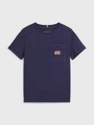 Blue Tommy Hilfiger Pocket Logo Embroidery Boys' T Shirts | TH528VHM