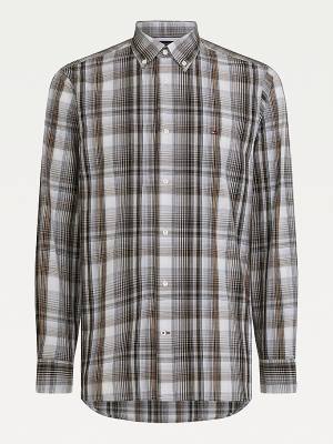 Blue Tommy Hilfiger Poplin Check Regular Fit Men's Shirts | TH547VRU