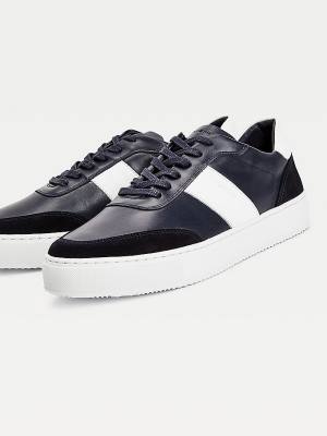 Blue Tommy Hilfiger Premium Leather Suede Cupsole Men's Sneakers | TH804AVC