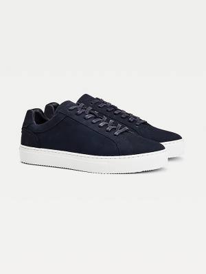 Blue Tommy Hilfiger Premium Nubuck Leather Cupsole Men's Sneakers | TH654RXJ