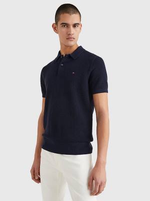 Blue Tommy Hilfiger Pure Cotton Signature Detail Polo Men's Sweaters | TH175MZX