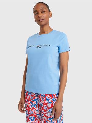 Blue Tommy Hilfiger Pure Organic Cotton Logo Women's T Shirts | TH083WRV