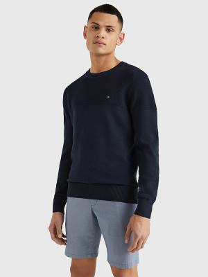 Blue Tommy Hilfiger Pure Supima Cotton Flag Embroidery Jumper Men's Sweaters | TH269MED