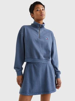 Blue Tommy Hilfiger Quarter Zip Relaxed Fit Women's Sweatshirts | TH639RWV