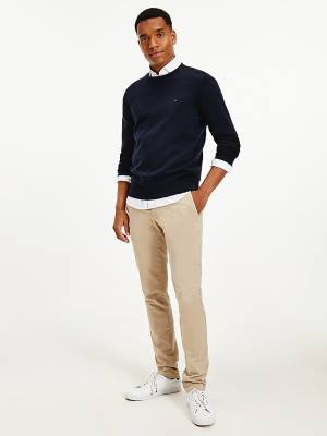 Blue Tommy Hilfiger Regular Fit Crew Neck Jumper Men's Sweaters | TH238ZFW