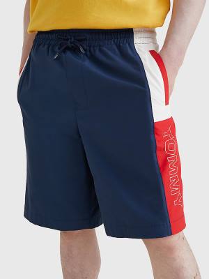 Blue Tommy Hilfiger Relaxed Fit Basketball Men's Shorts | TH274LED