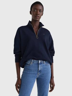 Blue Tommy Hilfiger Relaxed Half Zip Women's Sweatshirts | TH401TCB