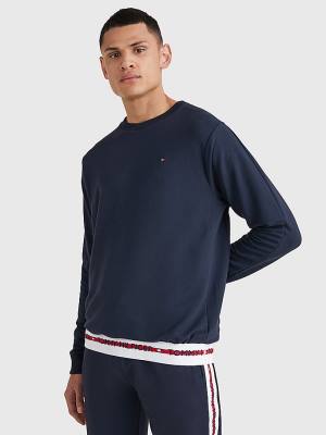 Blue Tommy Hilfiger Repeat Logo Track Sweatshirt Men's Pyjamas | TH865YHV