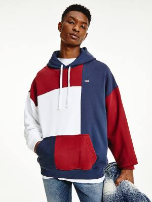 Blue Tommy Hilfiger Reversible Colour-Blocked Men's Hoodie | TH768XRW