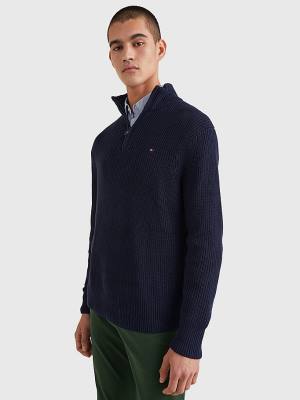 Blue Tommy Hilfiger Ribbed Half-Zip Relaxed Fit Jumper Men's Sweaters | TH602IBH