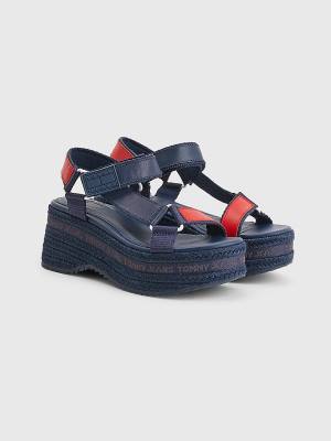 Blue Tommy Hilfiger Rope Wedge Heel Leather Women's Sandals | TH103IRF