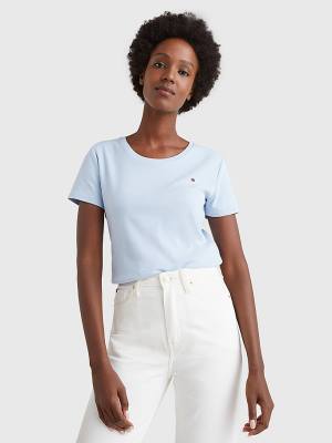 Blue Tommy Hilfiger Round Neck Slim Fit Women's T Shirts | TH516LMX