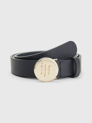 Blue Tommy Hilfiger Round Plaque Leather Women's Belts | TH620XVU