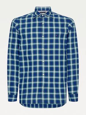 Blue Tommy Hilfiger Shadow Check Slim Fit Men's Shirts | TH290UFX