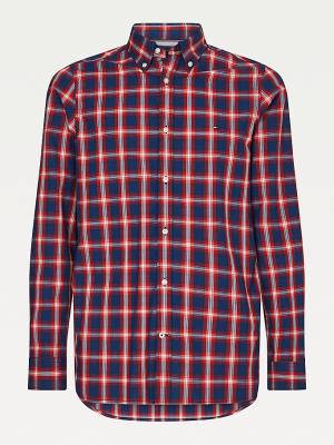 Blue Tommy Hilfiger Shadow Check Slim Fit Men's Shirts | TH728PDJ