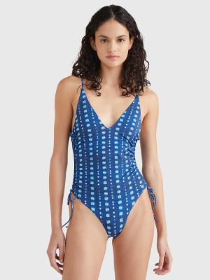 Blue Tommy Hilfiger Shibori Print One Piecesuit Women's Swimwear | TH340OPM