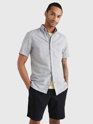 Blue Tommy Hilfiger Short Sleeve Tapered Regular Fit Men's Shirts | TH528CUG