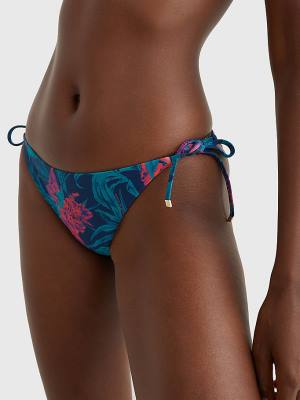 Blue Tommy Hilfiger Side Tie Tropical Bikini Bottoms Women's Swimwear | TH128IXN