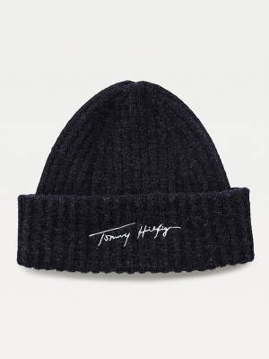 Blue Tommy Hilfiger Signature Alpaca Wool Rib-Knit Beanie Women's Hats | TH937PLW