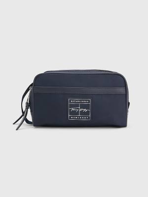 Blue Tommy Hilfiger Signature Double Washbag Men's Bags | TH240ZJC