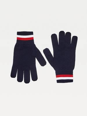 Blue Tommy Hilfiger Signature Fine Knit Wool Gloves Men's Hats | TH254LVT