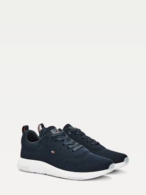 Blue Tommy Hilfiger Signature Knitted Men's Sneakers | TH376OTK