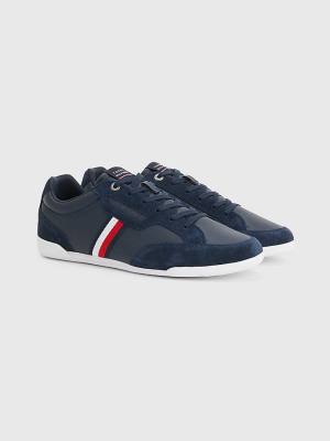 Blue Tommy Hilfiger Signature Leather Mix Cupsole Men's Sneakers | TH367FJG