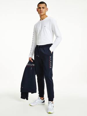 Blue Tommy Hilfiger Signature Leg Logo Joggers Men's Pants | TH709KPT