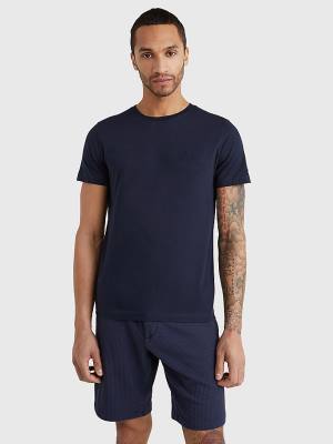 Blue Tommy Hilfiger Signature Logo Men's T Shirts | TH471OTI