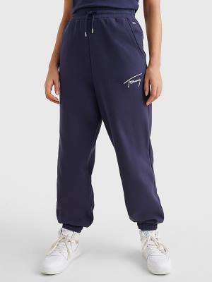 Blue Tommy Hilfiger Signature Logo Recycled Jersey Joggers Women's Pants | TH016LSF