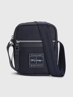 Blue Tommy Hilfiger Signature Logo Small Reporter Men's Bags | TH516QFN