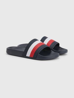 Blue Tommy Hilfiger Signature Pool Slides Men's Sandals | TH406LGK