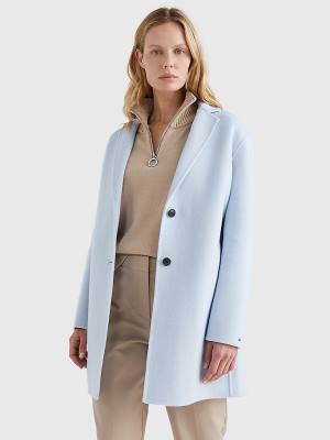 Blue Tommy Hilfiger Signature Undercollar Wool Blend Women's Coats | TH968DIS