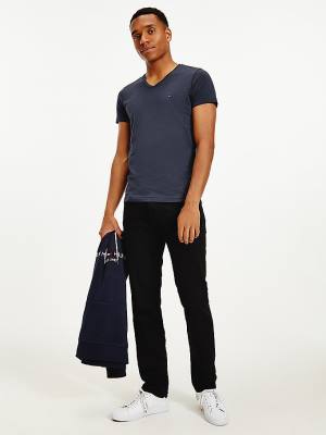 Blue Tommy Hilfiger Slim Fit Cotton Men's T Shirts | TH321RPD