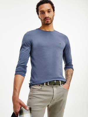 Blue Tommy Hilfiger Slim Fit Long Sleeve Men's T Shirts | TH520AHE