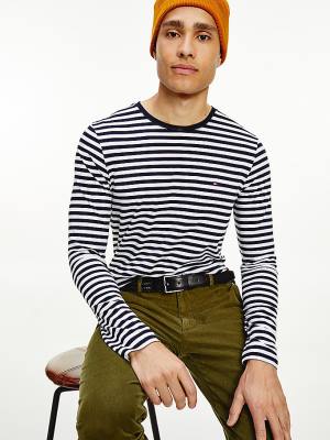 Blue Tommy Hilfiger Slim Fit Long Sleeve Men's T Shirts | TH923OVX