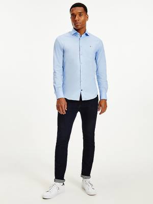 Blue Tommy Hilfiger Slim Fit Poplin Men's Shirts | TH384QMW