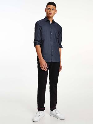 Blue Tommy Hilfiger Slim Fit Poplin Men's Shirts | TH831LFP