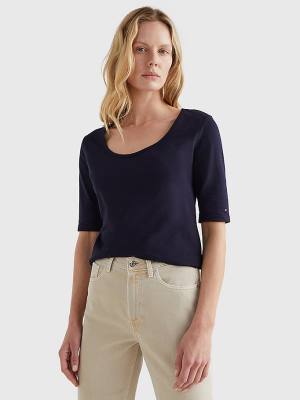 Blue Tommy Hilfiger Slim Fit Scoop Neck Women's T Shirts | TH874LWO