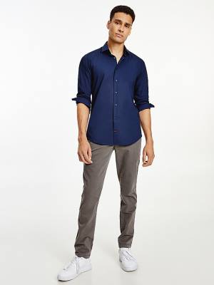 Blue Tommy Hilfiger Slim Fit Stretch Cotton Men's Shirts | TH614YBR